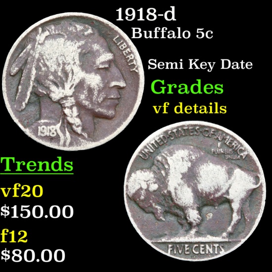 1918-d Buffalo Nickel 5c Grades vf details