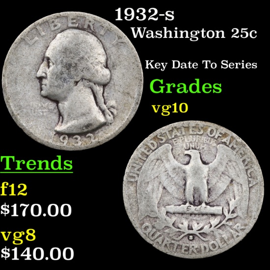 1932-s Washington Quarter 25c Grades vg+