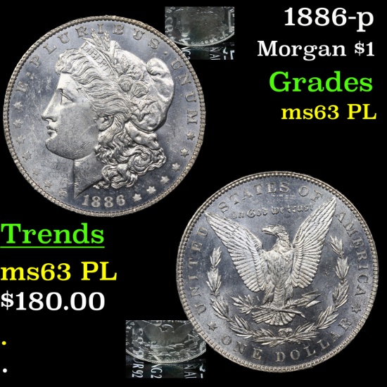 1886-p Morgan Dollar $1 Grades Select Unc PL