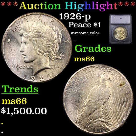 ***Auction Highlight*** 1926-p Peace Dollar $1 Graded ms66 By SEGS (fc)