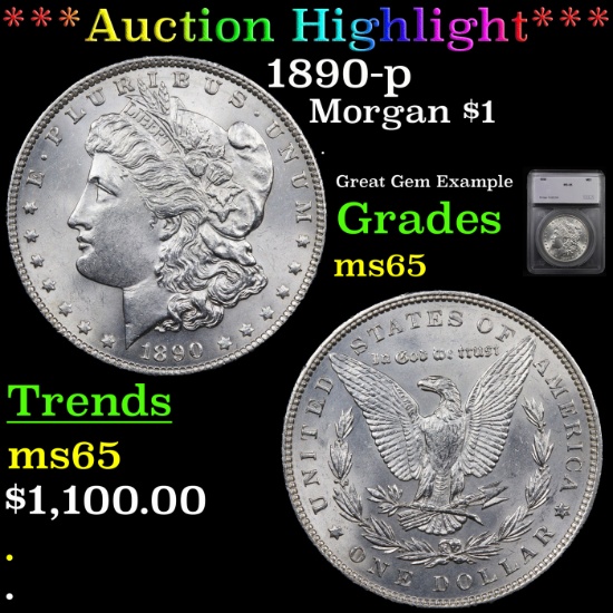 ***Auction Highlight*** 1890-p Morgan Dollar $1 Graded ms65 By SEGS (fc)