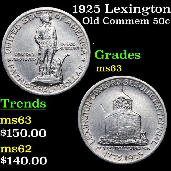 1925 Lexington Old Commem Half Dollar 50c Grades Select Unc