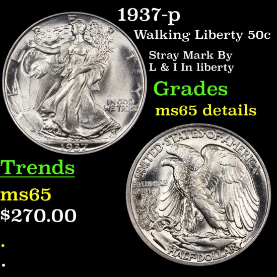 1937-P Walking Liberty Half Dollar 50c Grades Gem Unc Details