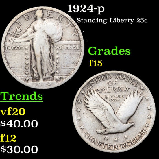 1924-p Standing Liberty Quarter 25c Grades f+