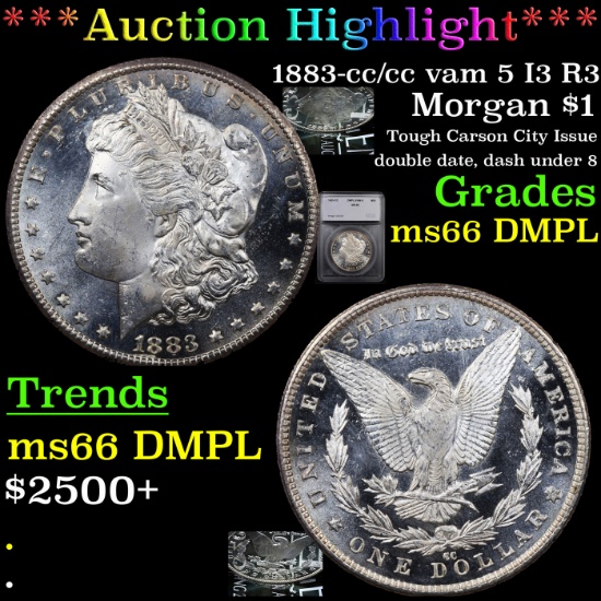 ***Auction Highlight*** 1883-cc /cc vam 5 I3 R3 Morgan Dollar $1 Graded ms66 DMPL By SEGS (fc)