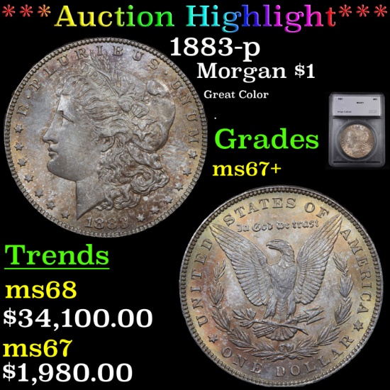 ***Auction Highlight*** 1883-p Morgan Dollar $1 Graded ms67+ By SEGS (fc)