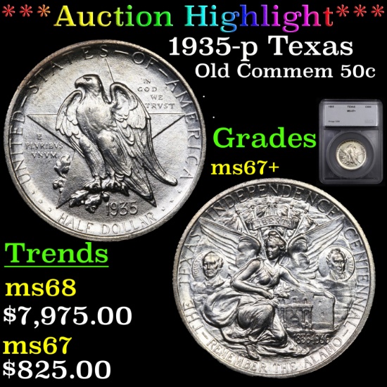 ***Auction Highlight*** 1935-p Texas Old Commem Half Dollar 50c Graded ms67+ By SEGS (fc)