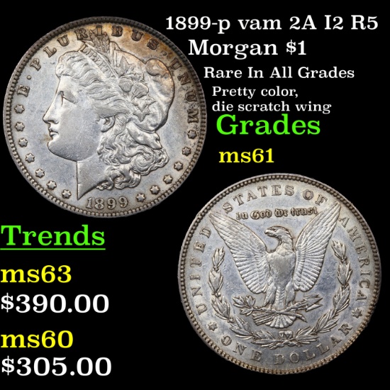 1899-p vam 2A I2 R5 Morgan Dollar $1 Grades BU+
