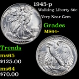 1945-p Walking Liberty Half Dollar 50c Grades Choice+ Unc