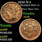 1850 N-2 Braided Hair Large Cent 1c Grades Choice AU/BU Slider