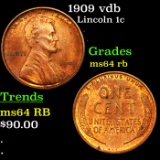 1909 vdb Lincoln Cent 1c Grades Choice Unc RB