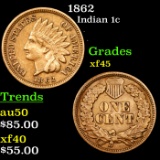 1862 Indian Cent 1c Grades xf+