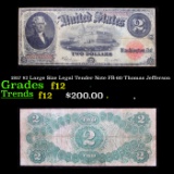 1917 $2 Large Size Legal Tender Note FR-60 Thomas Jefferson Grades f, fine