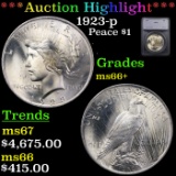 ***Auction Highlight*** 1923-p Peace Dollar $1 Graded ms66+ By SEGS (fc)