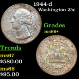 1944-d Washington Quarter 25c Grades GEM++ Unc