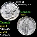 1931-d Mercury Dime 10c Grades Choice Unc