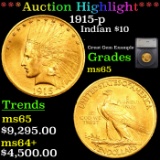 ***Auction Highlight*** 1915-p Gold Indian Eagle $10 Graded ms65 By SEGS (fc)