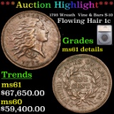 ***Auction Highlight*** 1793 Wreath  Vine & Bars S-10 Flowing Hair large cent 1c Graded ms61 details