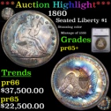 Proof ***Auction Highlight*** 1860 Seated Liberty Dollar $1 Graded pr65+ By SEGS (fc)