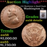 ***Auction Highlight*** 1791 Washinton 1c Small Eagle Graded au58 details By SEGS (fc)