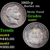1905-p Barber Dime 10c Grades Select+ Unc