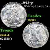 1943-p Walking Liberty Half Dollar 50c Grades Choice Unc