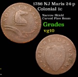 1786 NJ Maris 24-p Colonial Cent 1c Grades vg+