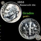 Proof 1953 Roosevelt Dime 10c Grades GEM++ Proof