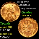 1909 vdb Lincoln Cent 1c Grades Choice+ Unc RB