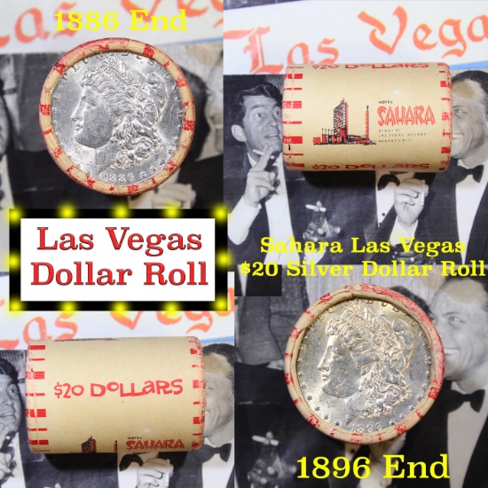 ***Auction Highlight*** Full Morgan/Peace Casino Las Vegas Sahara silver $1 roll $20, 1886 & 1896 en