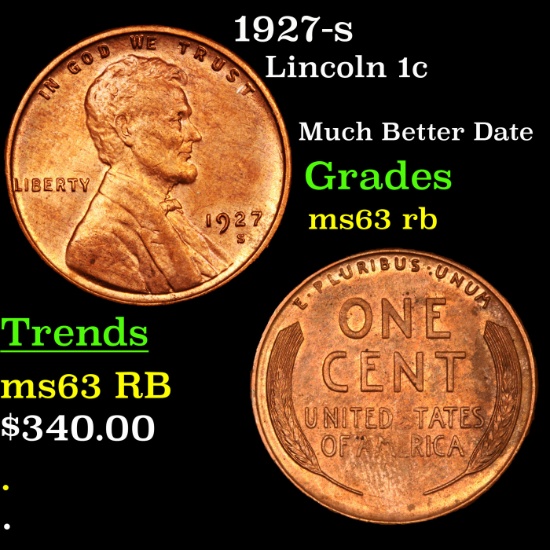1927-s Lincoln Cent 1c Graded Select Unc RB