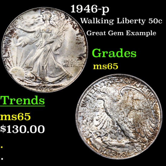 1946-p Walking Liberty Half Dollar 50c Graded GEM Unc