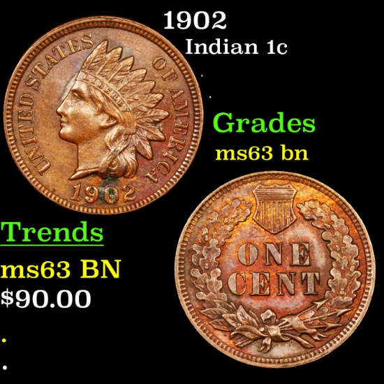 1902 Indian Cent 1c Graded Select Unc BN
