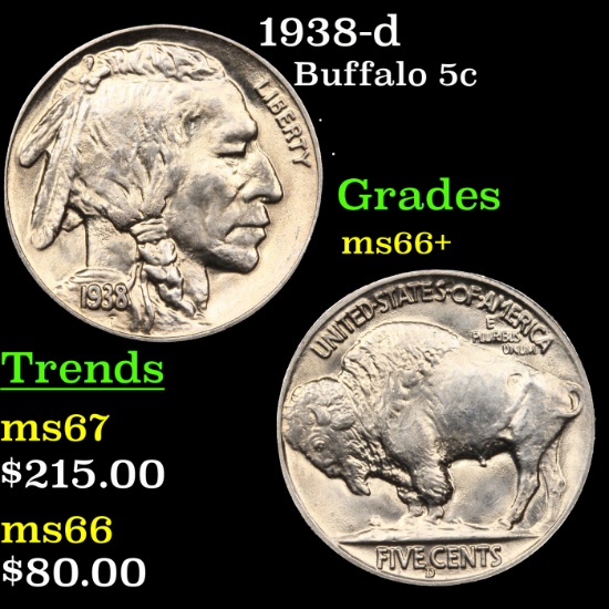 1938-d Buffalo Nickel 5c Graded GEM++ Unc