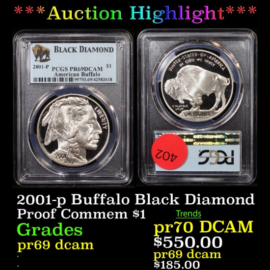 Proof ***Auction Highlight*** PCGS 2001-p Buffalo Black Diamond Modern Commem Dollar $1 Graded pr69