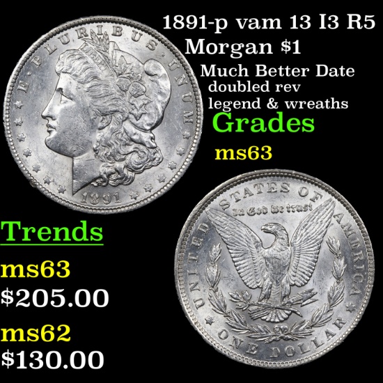 1891-p vam 13 I3 R5 Morgan Dollar $1 Graded Select Unc