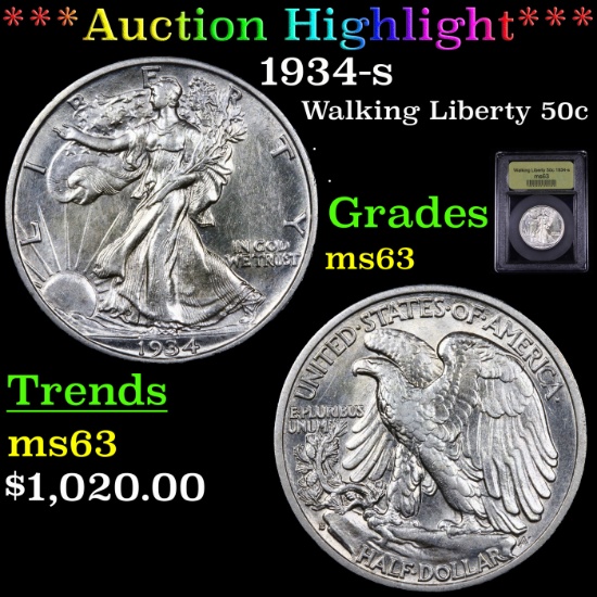 ***Auction Highlight*** 1934-s Walking Liberty Half Dollar 50c Graded Select Unc By USCG (fc)