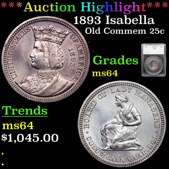 ***Auction Highlight*** 1893 Isabella Isabella Quarter 25c Graded ms64 By SEGS (fc)