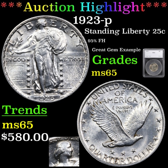 ***Auction Highlight*** 1923-p Standing Liberty Quarter 25c Graded ms65 By SEGS (fc)