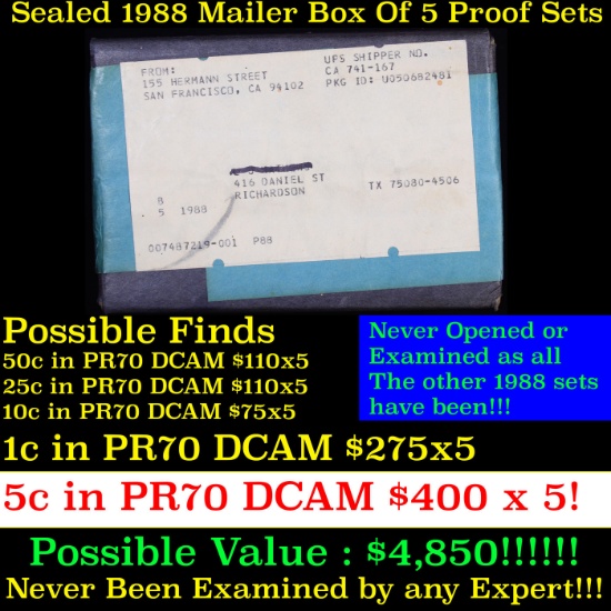 Original sealed box 5- 1988 United States Mint Proof Sets.