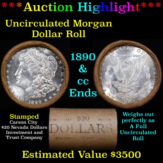 ***Auction Highlight*** 1890 & CC Uncirculated Morgan Dollar Shotgun Roll (fc)