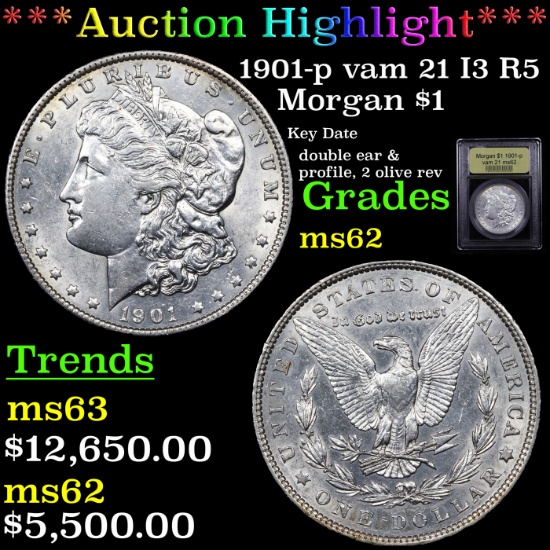 ***Auction Highlight*** 1901-p vam 21 I3 R5 Morgan Dollar $1 Graded Select Unc By USCG (fc)