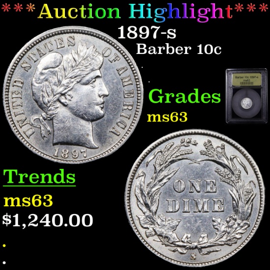 ***Auction Highlight*** 1897-s Barber Dime 10c Graded Select Unc By USCG (fc)