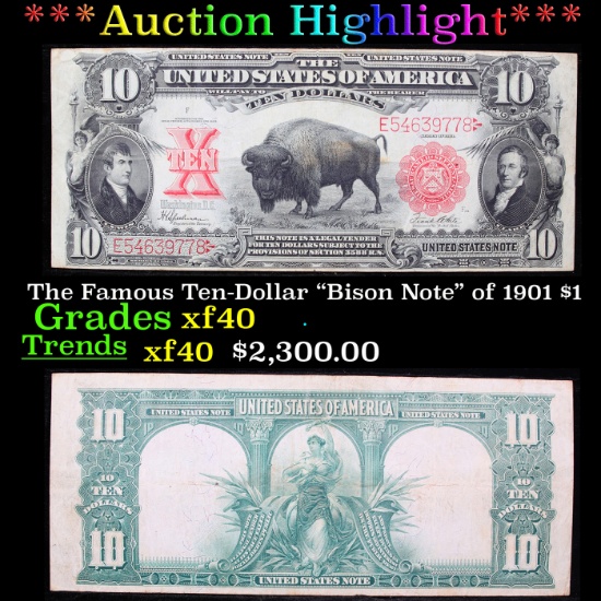 ***Auction Highlight*** The Famous Ten-Dollar "Bison Note" of 1901 $10 Grades xf (fc)