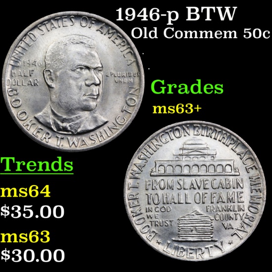 1946-p BTW Old Commem Half Dollar 50c Graded Select+ Unc