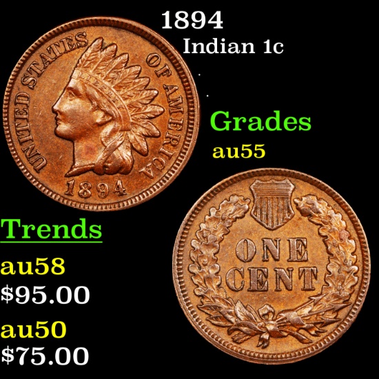 1894 Indian Cent 1c Graded Choice AU