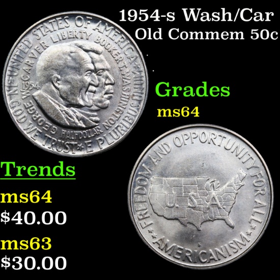 1954-s Wash/Car Old Commem Half Dollar 50c Graded Choice Unc