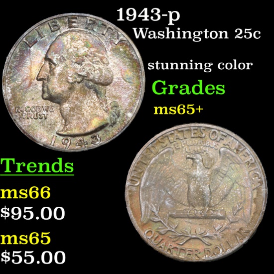 1943-p Washington Quarter 25c Graded GEM+ Unc