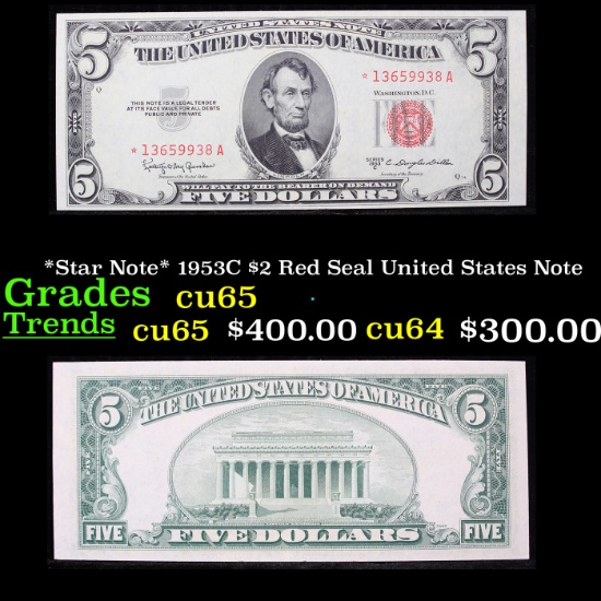 *Star Note* 1953C $2 Red Seal United States Note Grades Gem CU