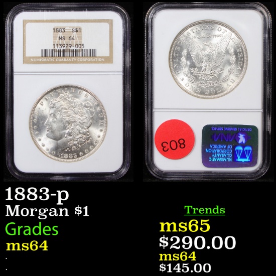 NGC 1883-p Morgan Dollar $1 Graded ms64 By NGC